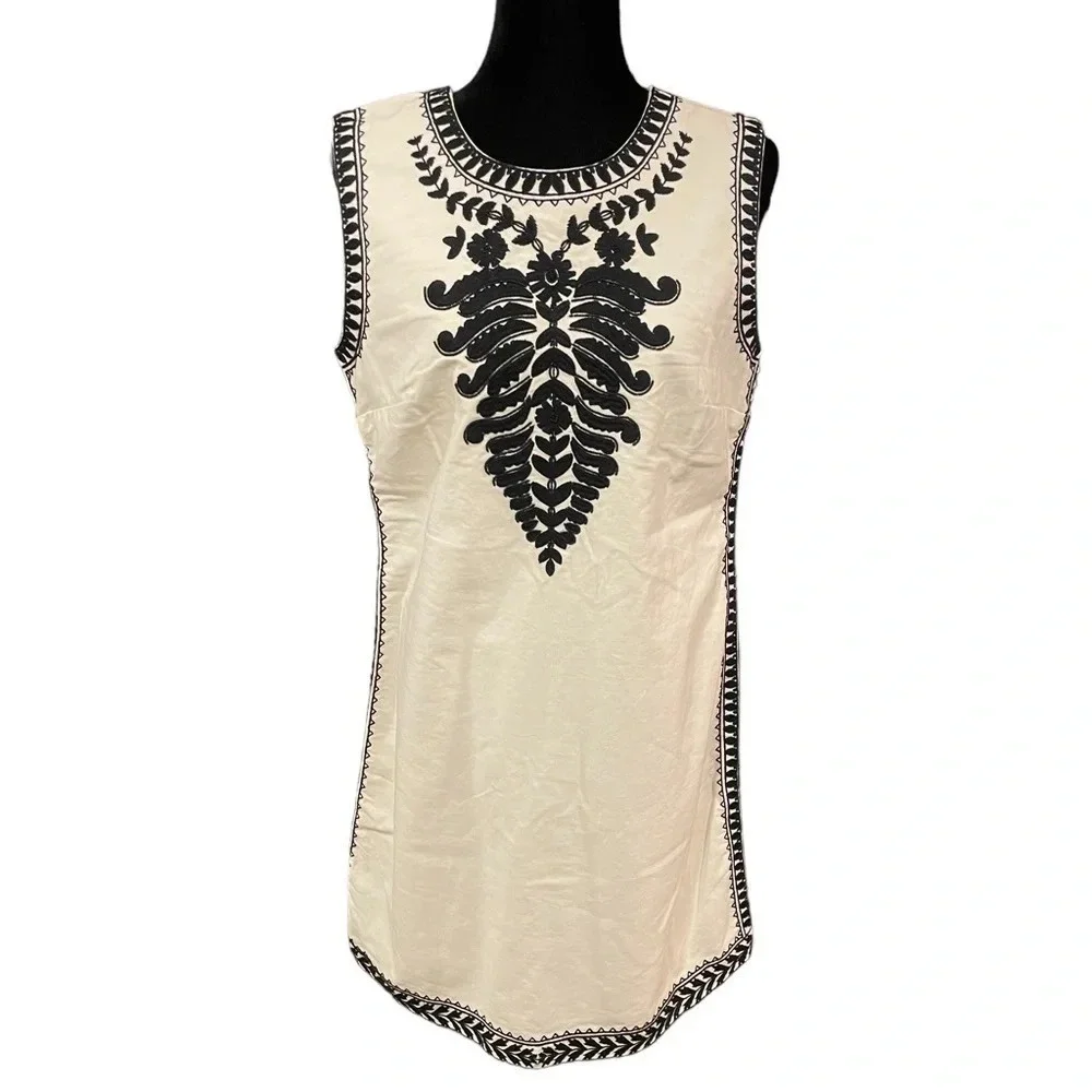Tory Burch Camille Contrast-Embroidered Shift Dress In White